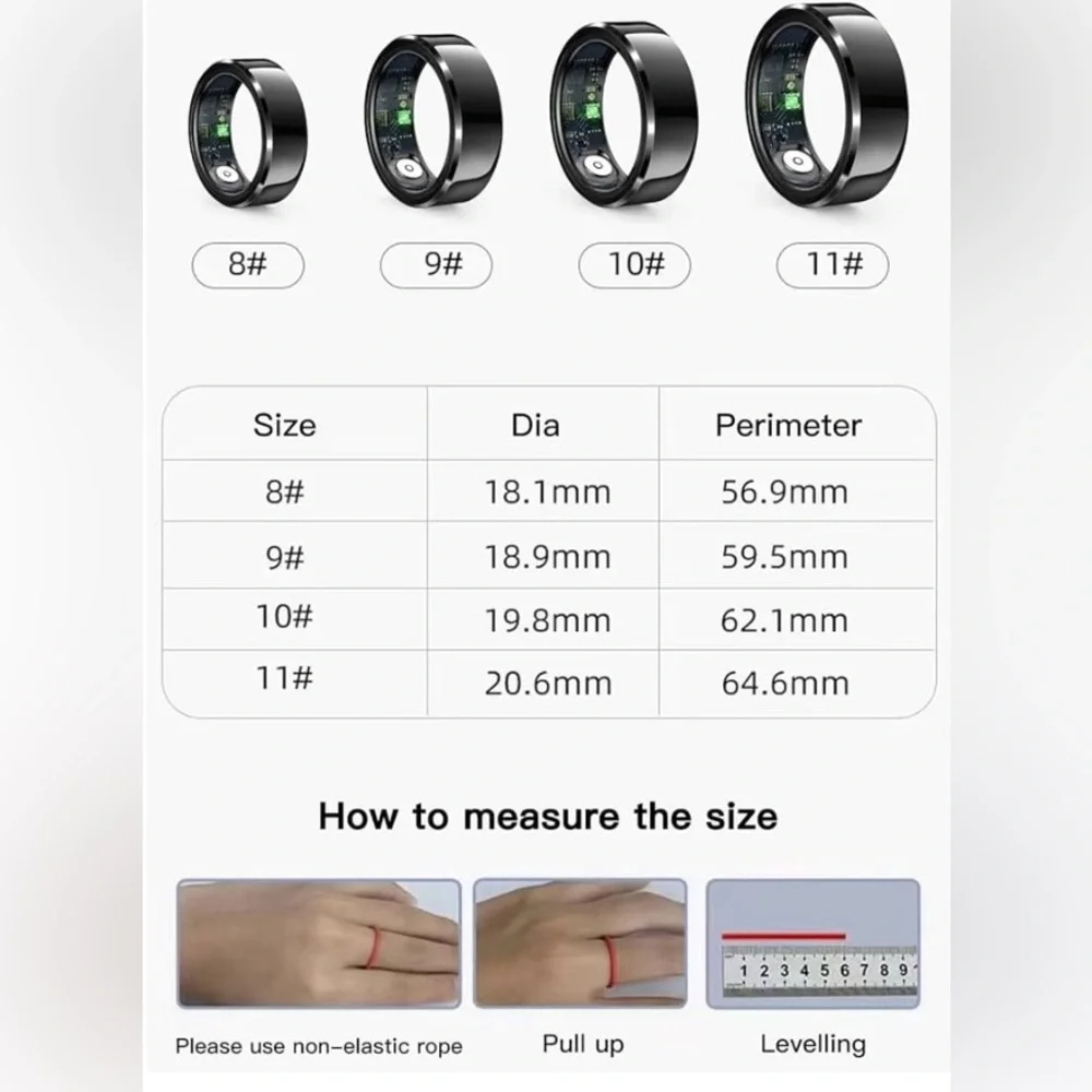 HitTopss Smart Ring, Silver # 10, Fitness Sleep Health Tracker, Waterproof